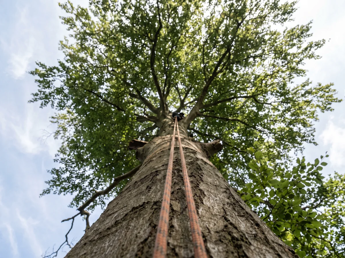 Looking up the trunk of a mature beech into the canopy.